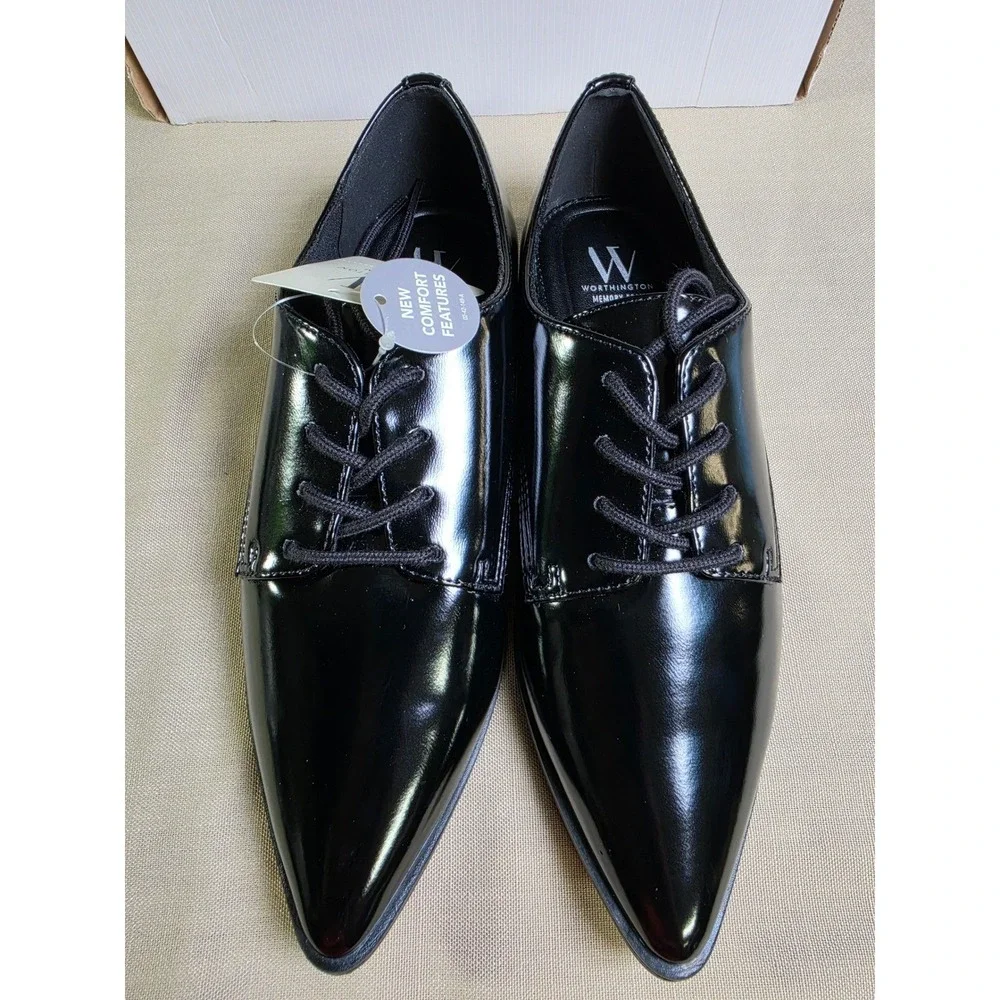 Worthington Mens Ingalls Black Memory Foam Lace Up Pointed Toe Shoes, 6M, NWOB